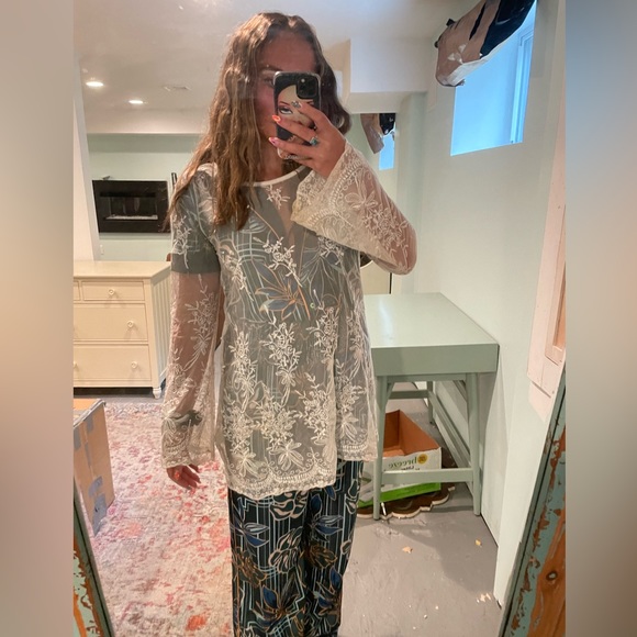 Free people White sheer lace crochet dress with embroidery - Picture 2 of 4